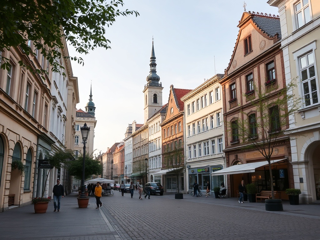 Ilustracja symbolizująca Włocławek, łącząca tematy bezpieczeństwa i rynku pracy.